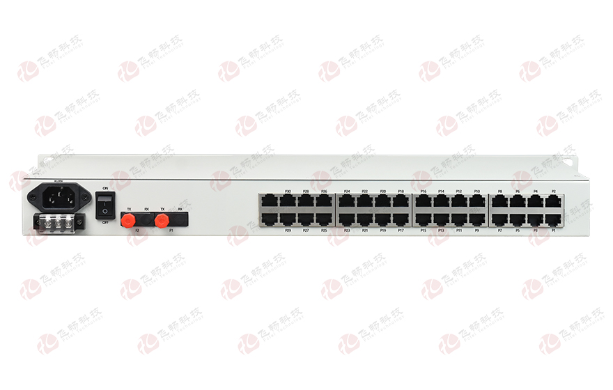 飛暢科技-32路電話+8E1+8FE物理隔離（1+1光備份，19英寸）電話光端機(jī)