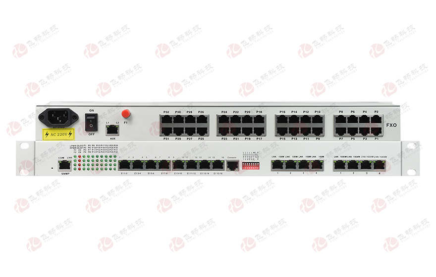 飛暢科技-32路電話(huà)+16E1+4FE+4GE+2路數(shù)據(jù)+SNMP+console（19英寸，物理隔離）電話(huà)光端機(jī)
