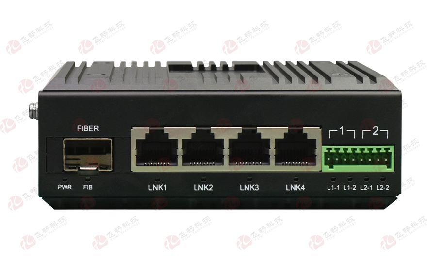 飛暢科技-工業(yè)軌式2路串口／4路開關(guān)量+4路百兆電 光端機(jī)