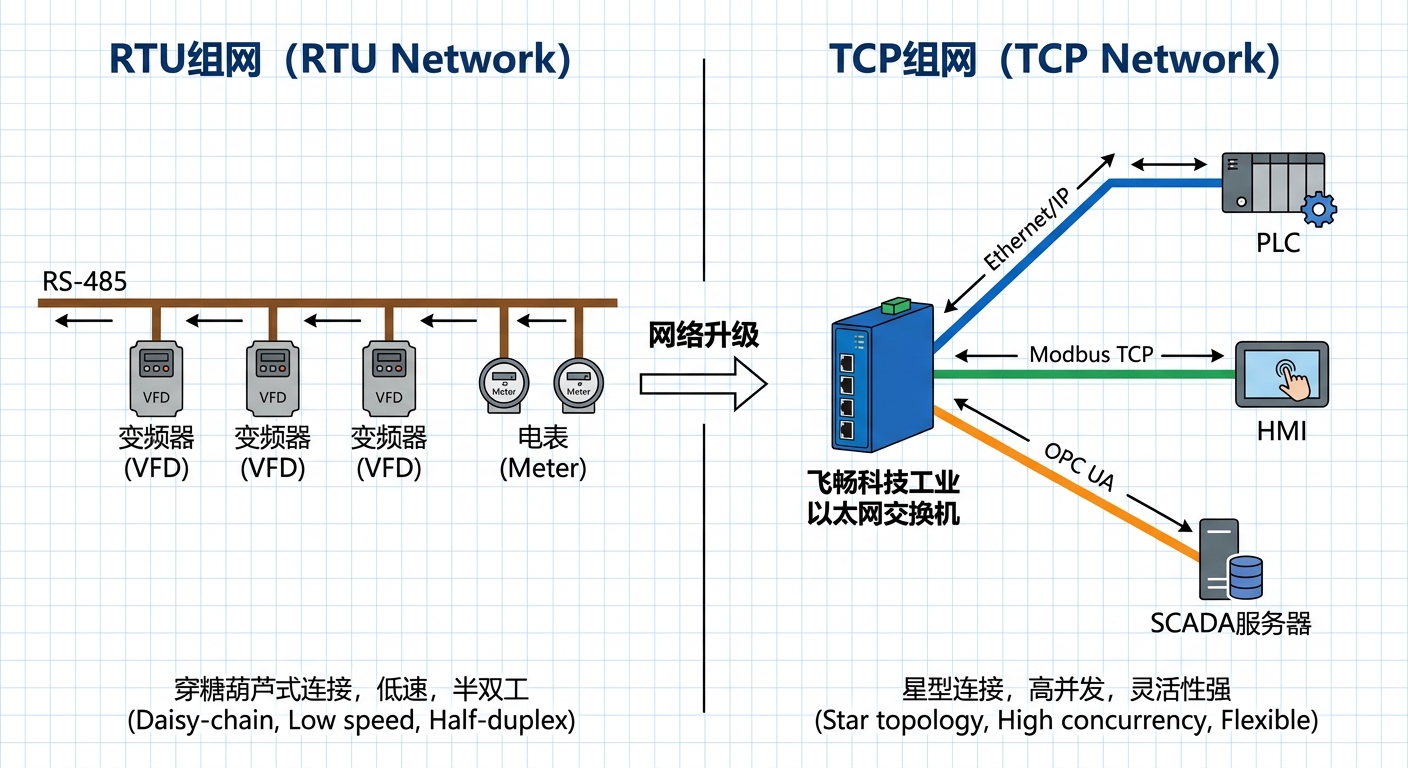 Modbus TCP vs Modbus RTU 核心對(duì)比指南